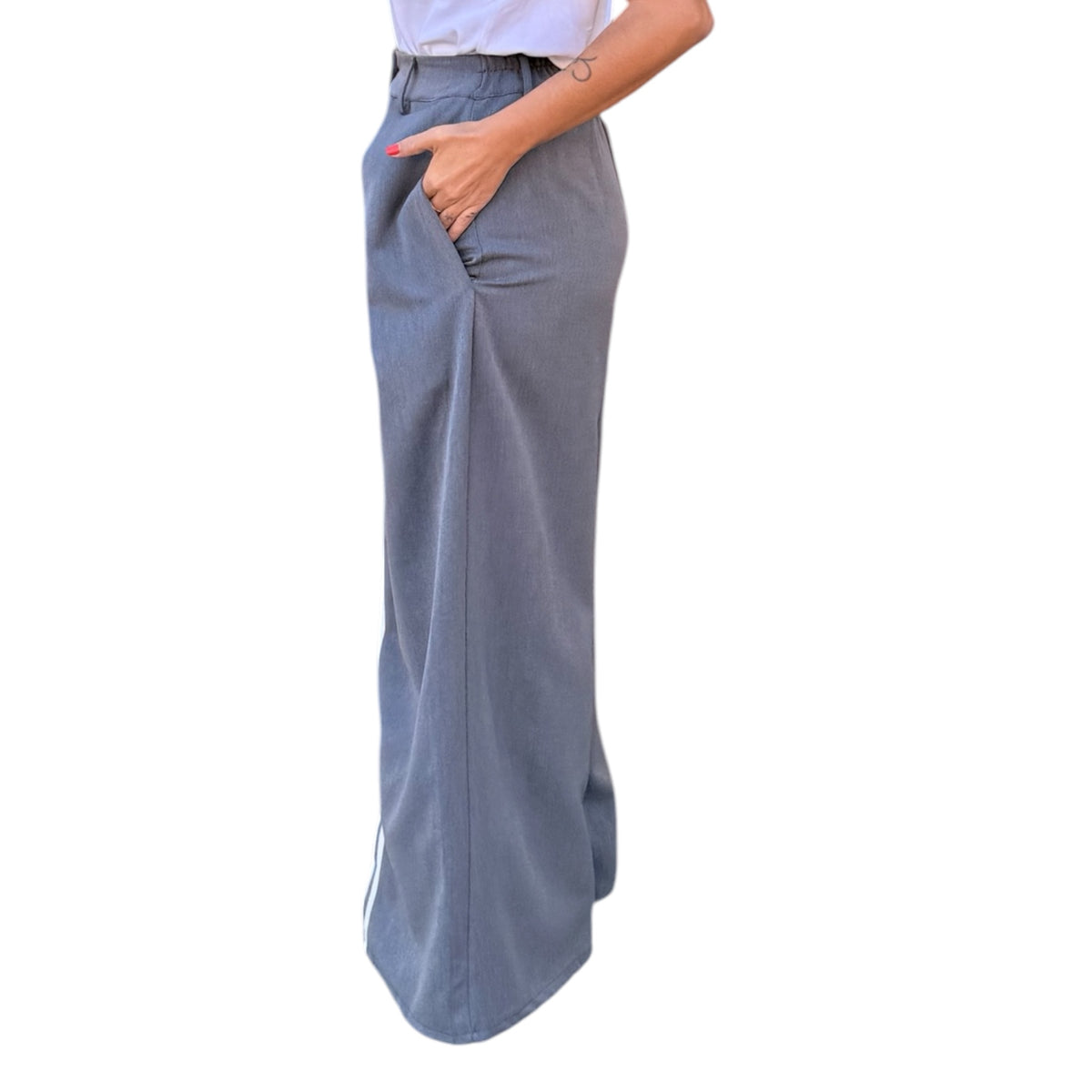 Pantalón Wide Leg Gris con Rayas