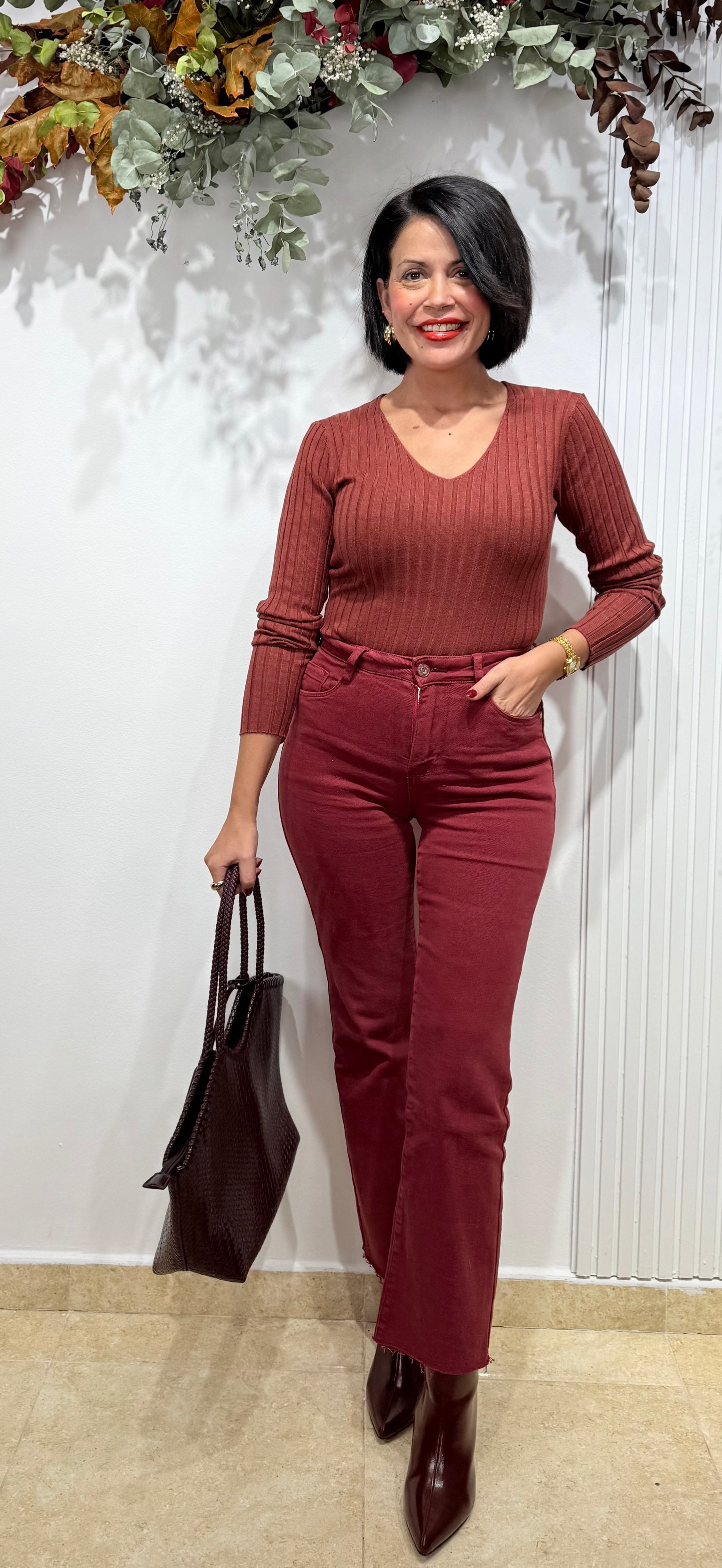 Jeans faja reductora burdeos