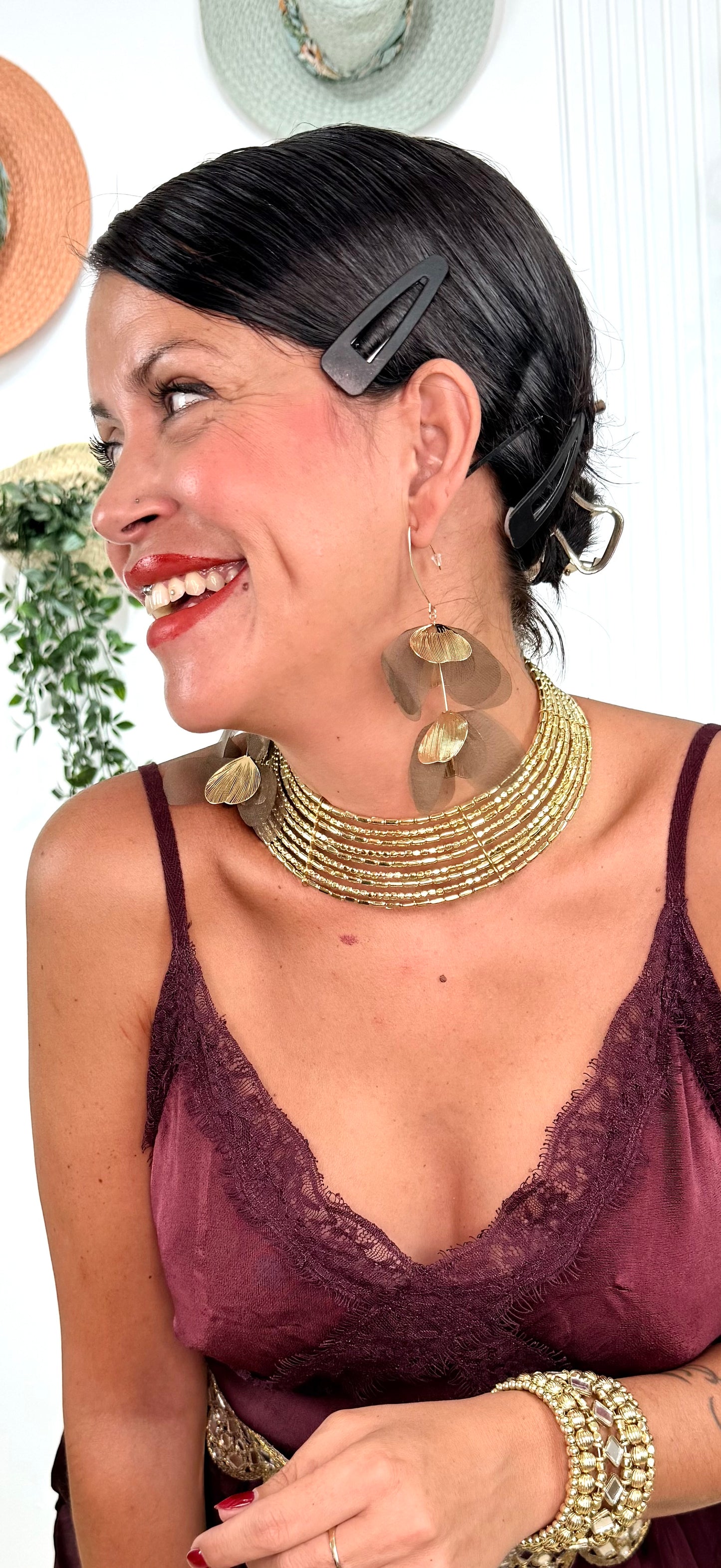 Pendiente flor chocolate