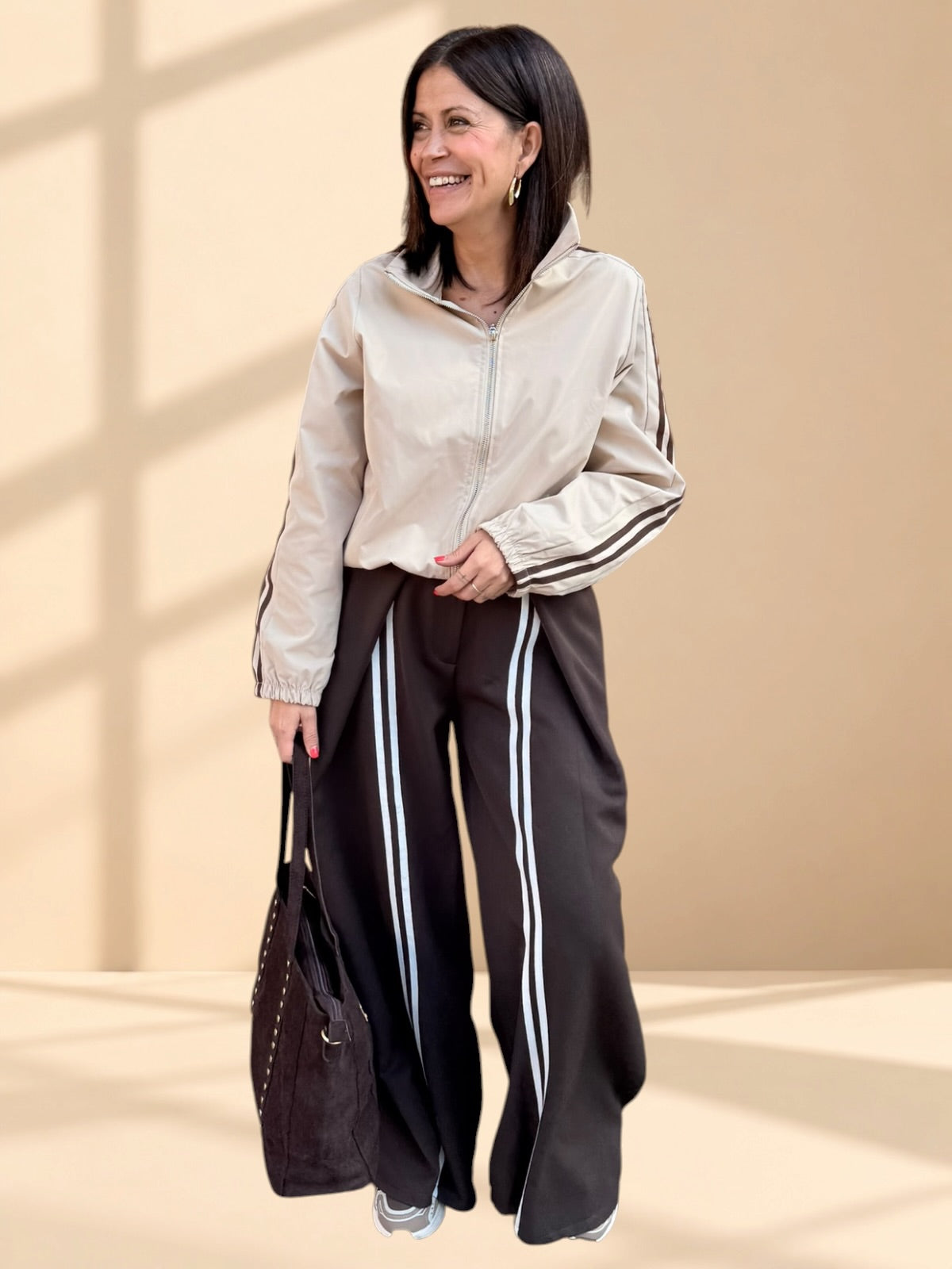 Pantalón Wide Leg Chocolate con Rayas