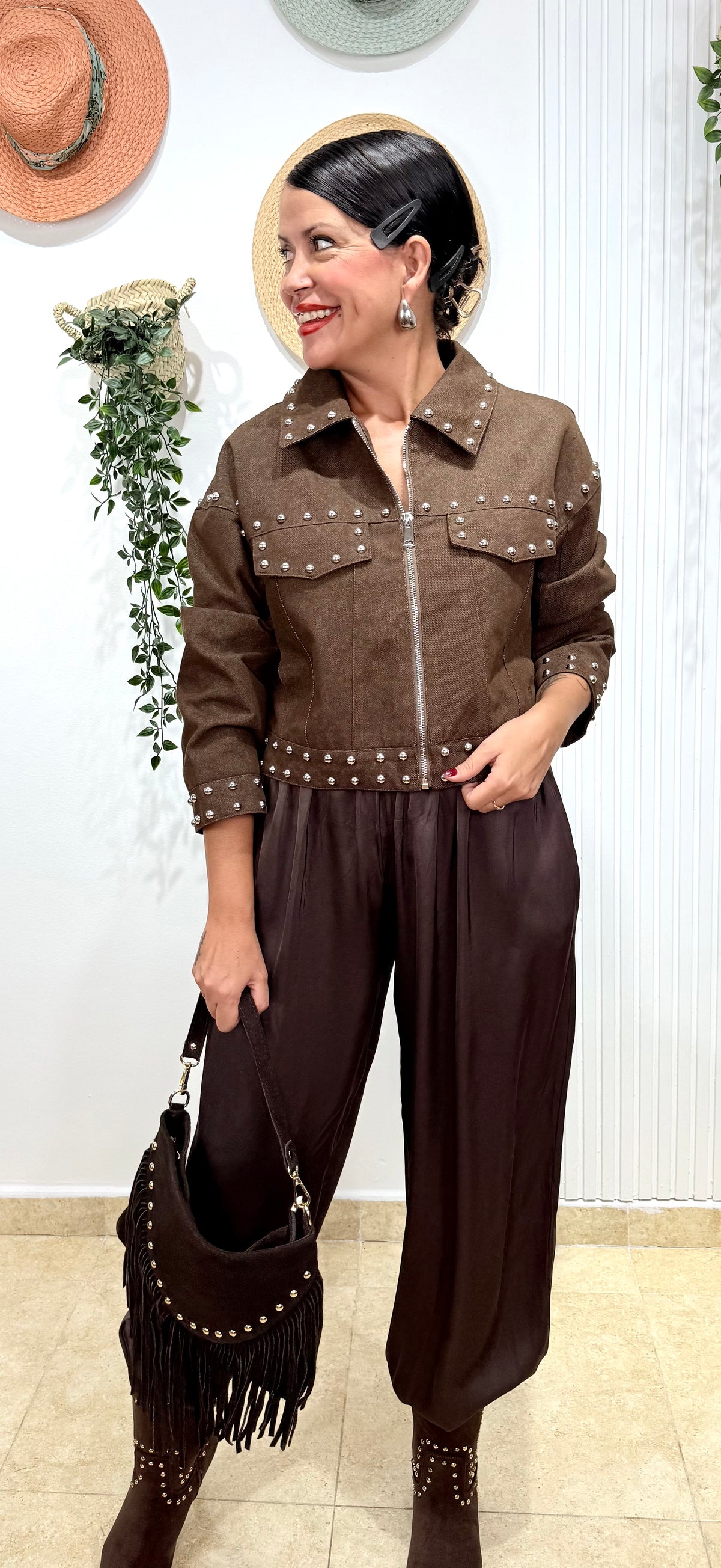 Pantalón Aladin satinado chocolate - AC