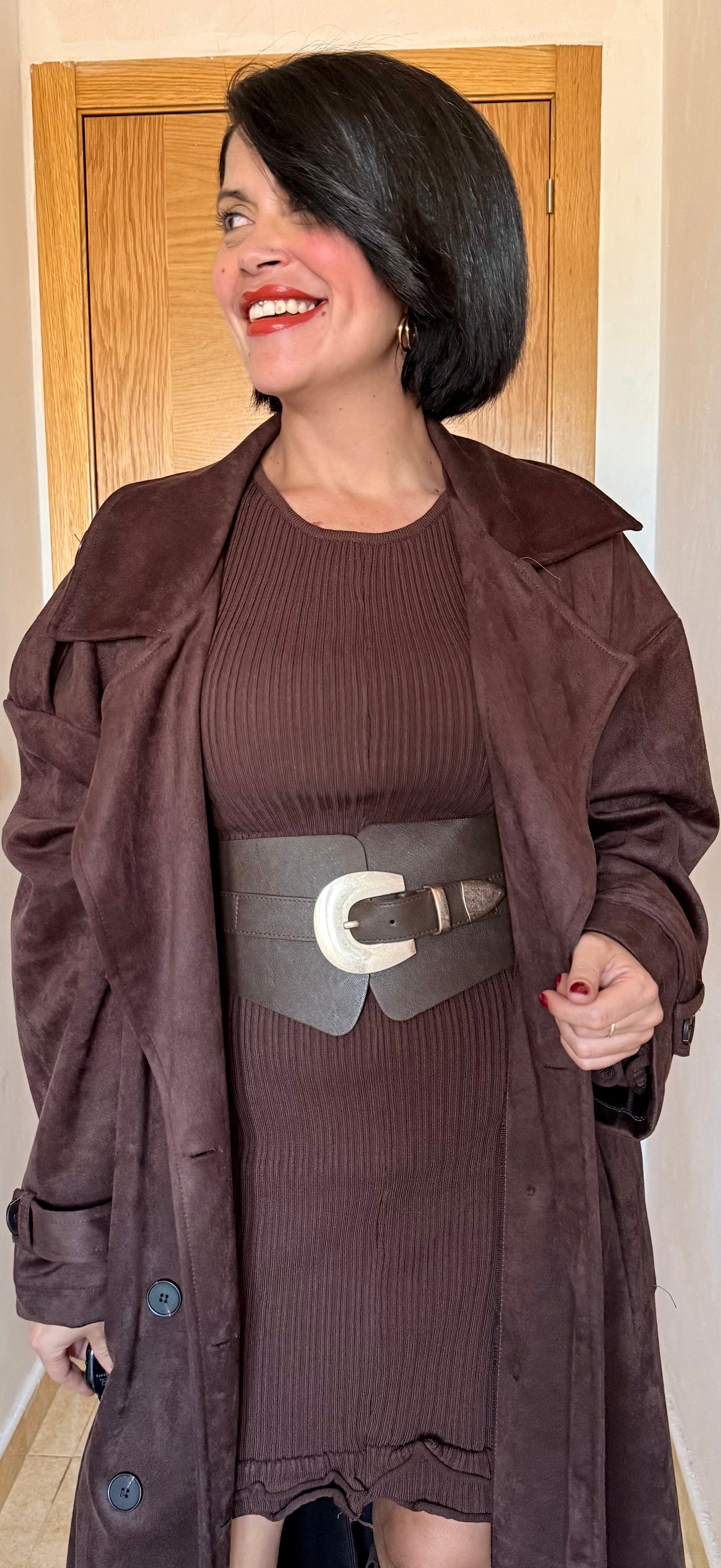 Vestido canalé volantes chocolate - AC