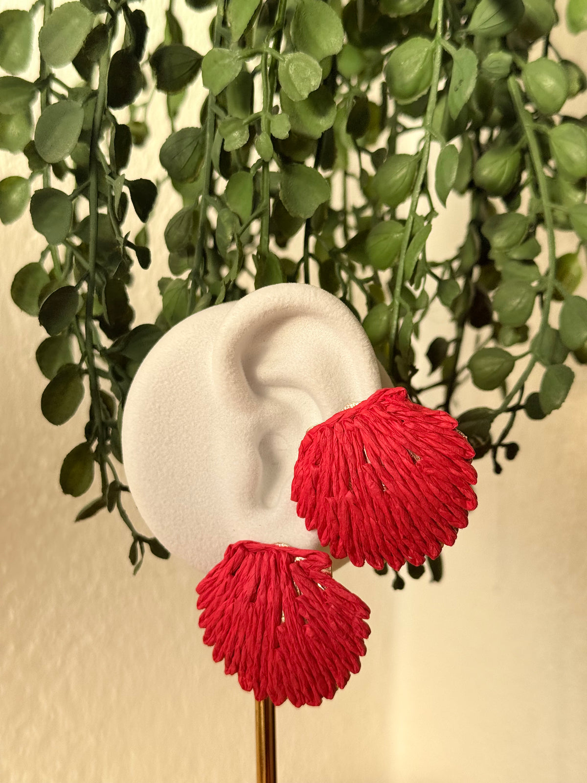 Pendientes rafia y acero concha roja - AC
