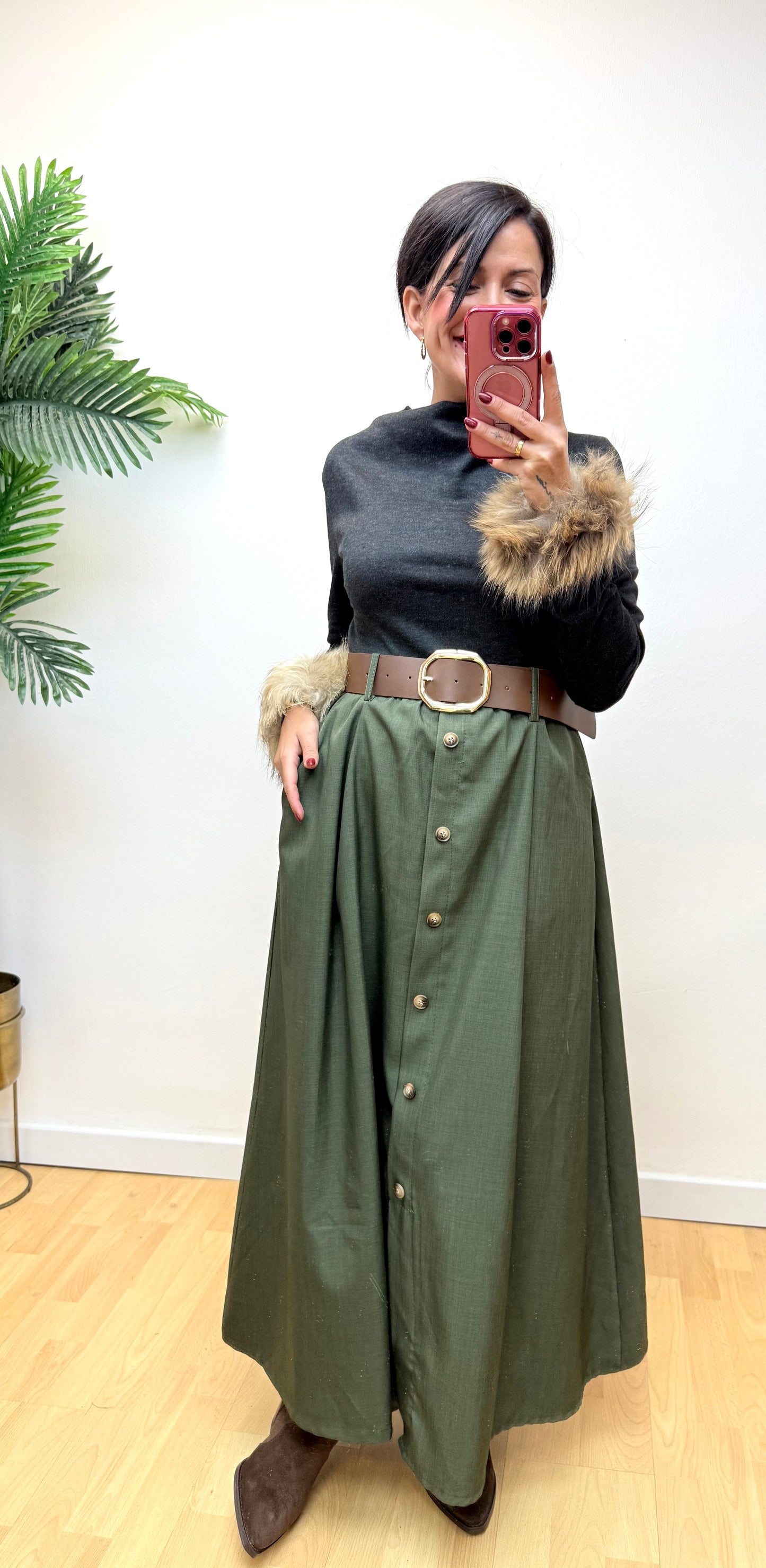 Vestido combi verde caqui