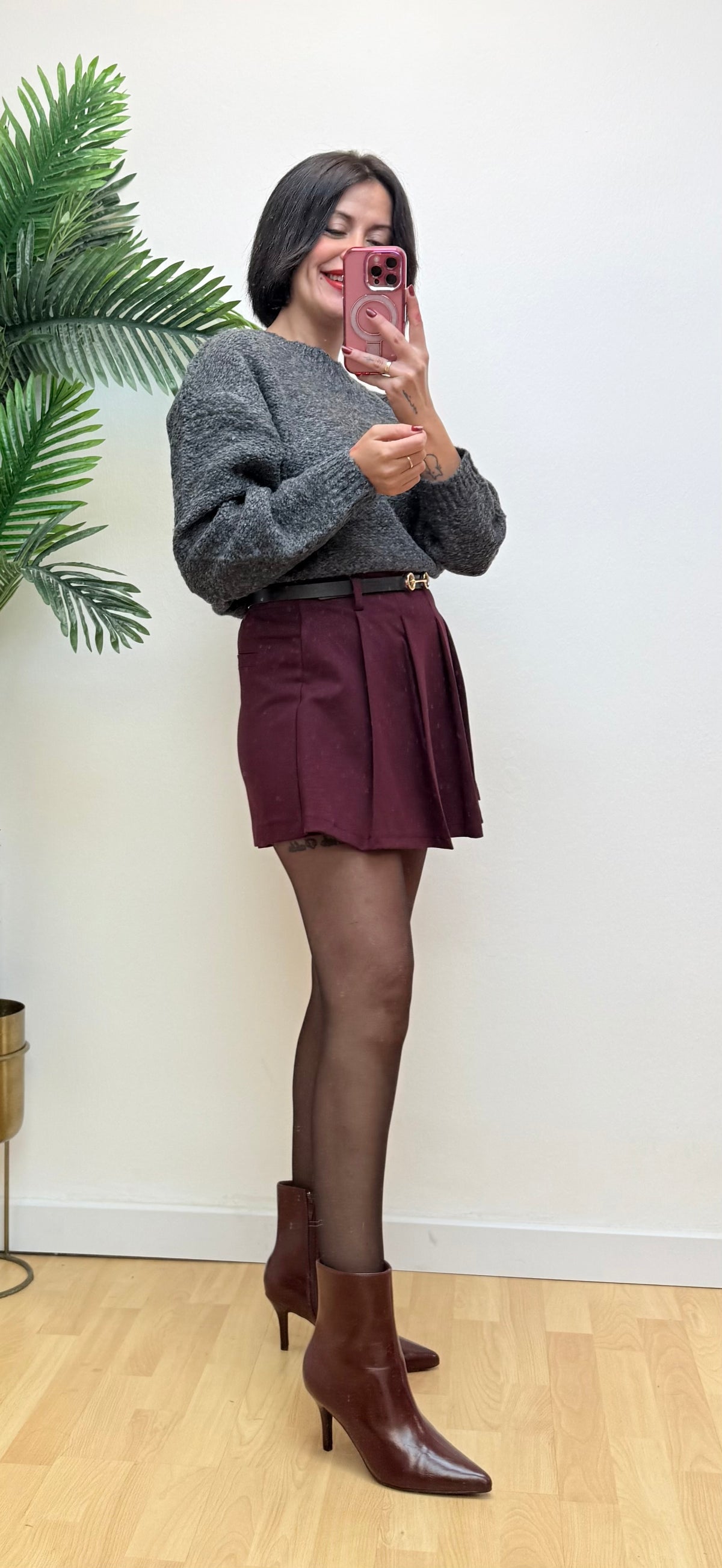 Falda pantalón tablas burdeos - AC