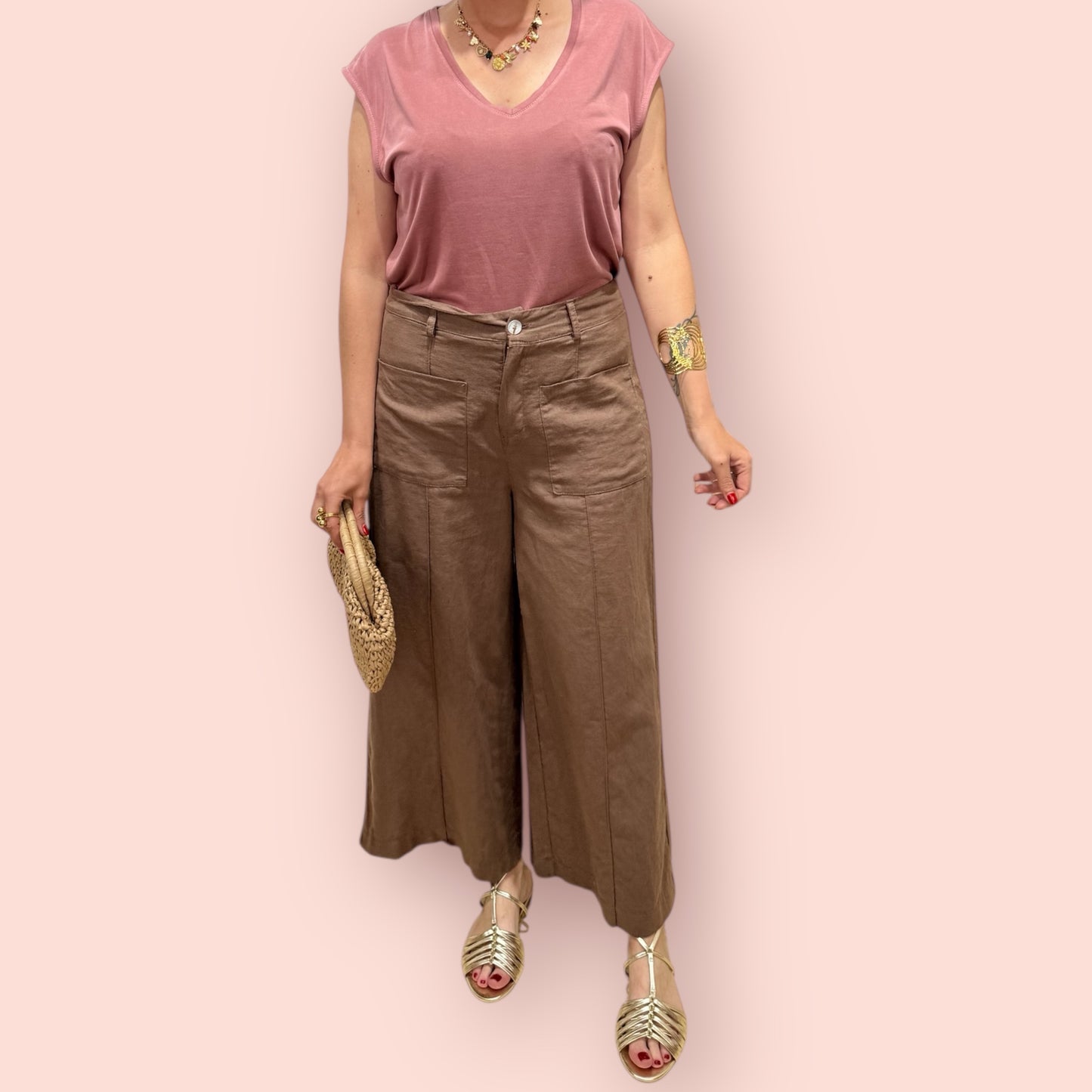 Pantalón lino chocolate