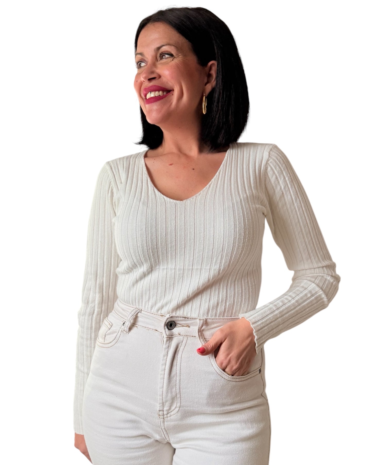 Jersey canalé blanco