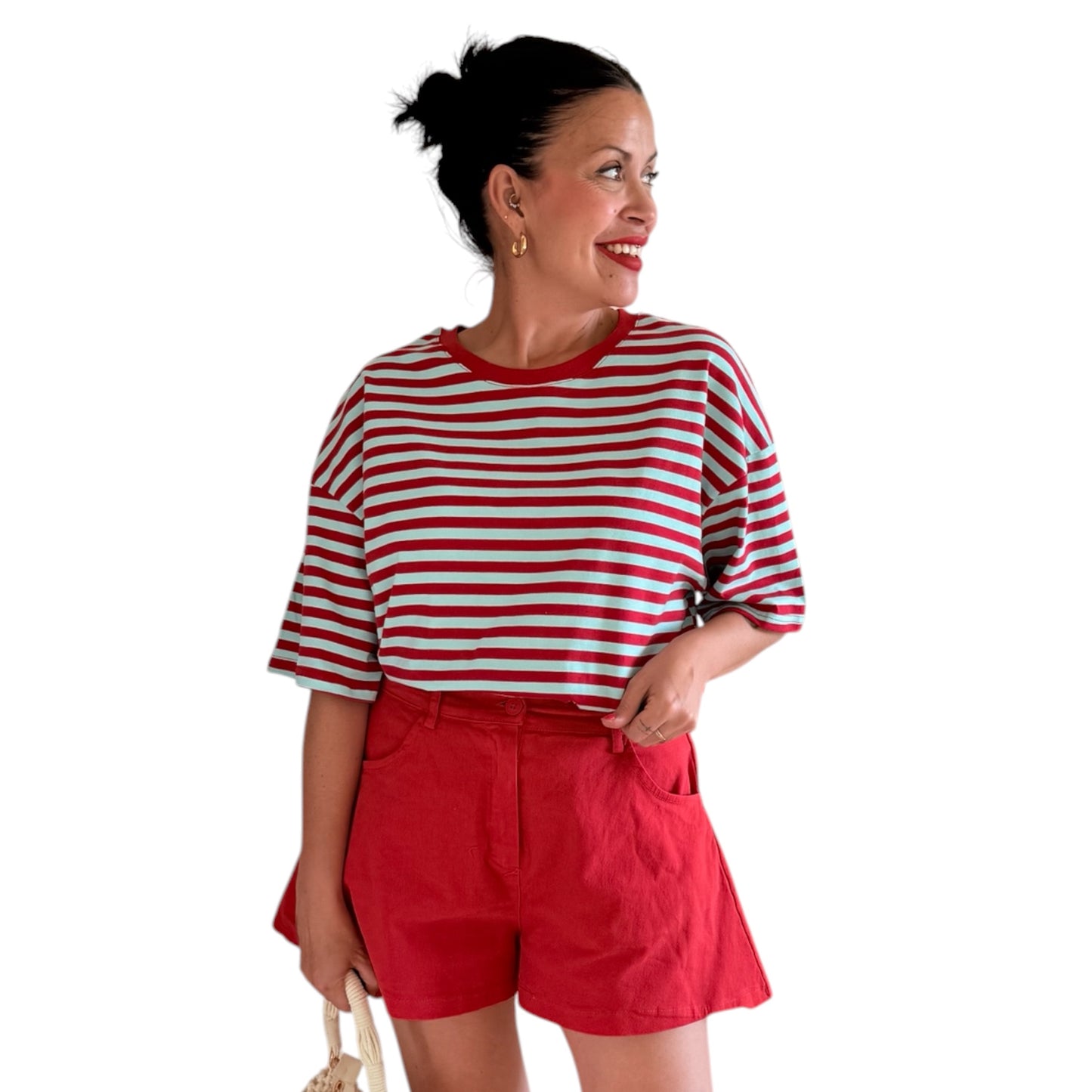Camiseta rayas roja turquesa