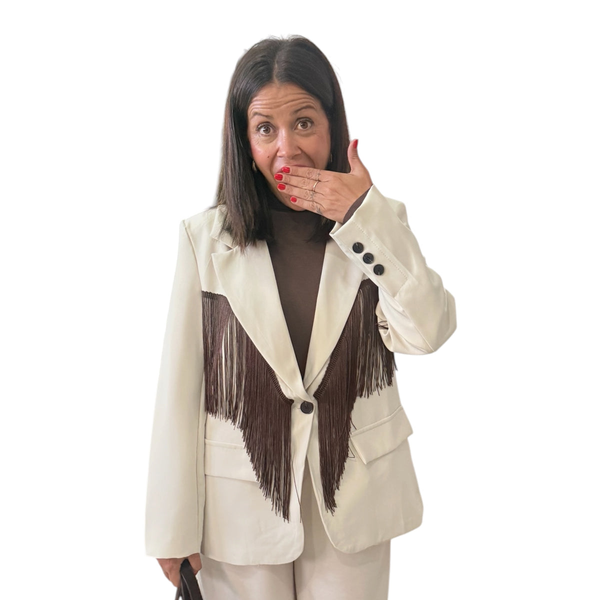 Blazer beige flecos chocolate