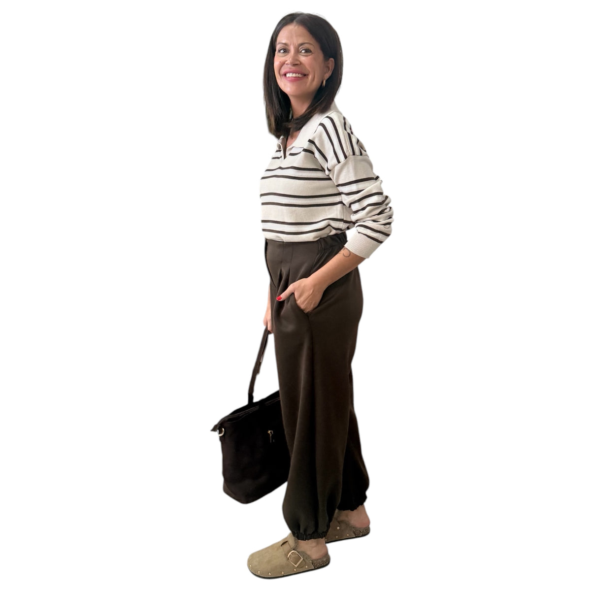 Polo rayitas choco-beige