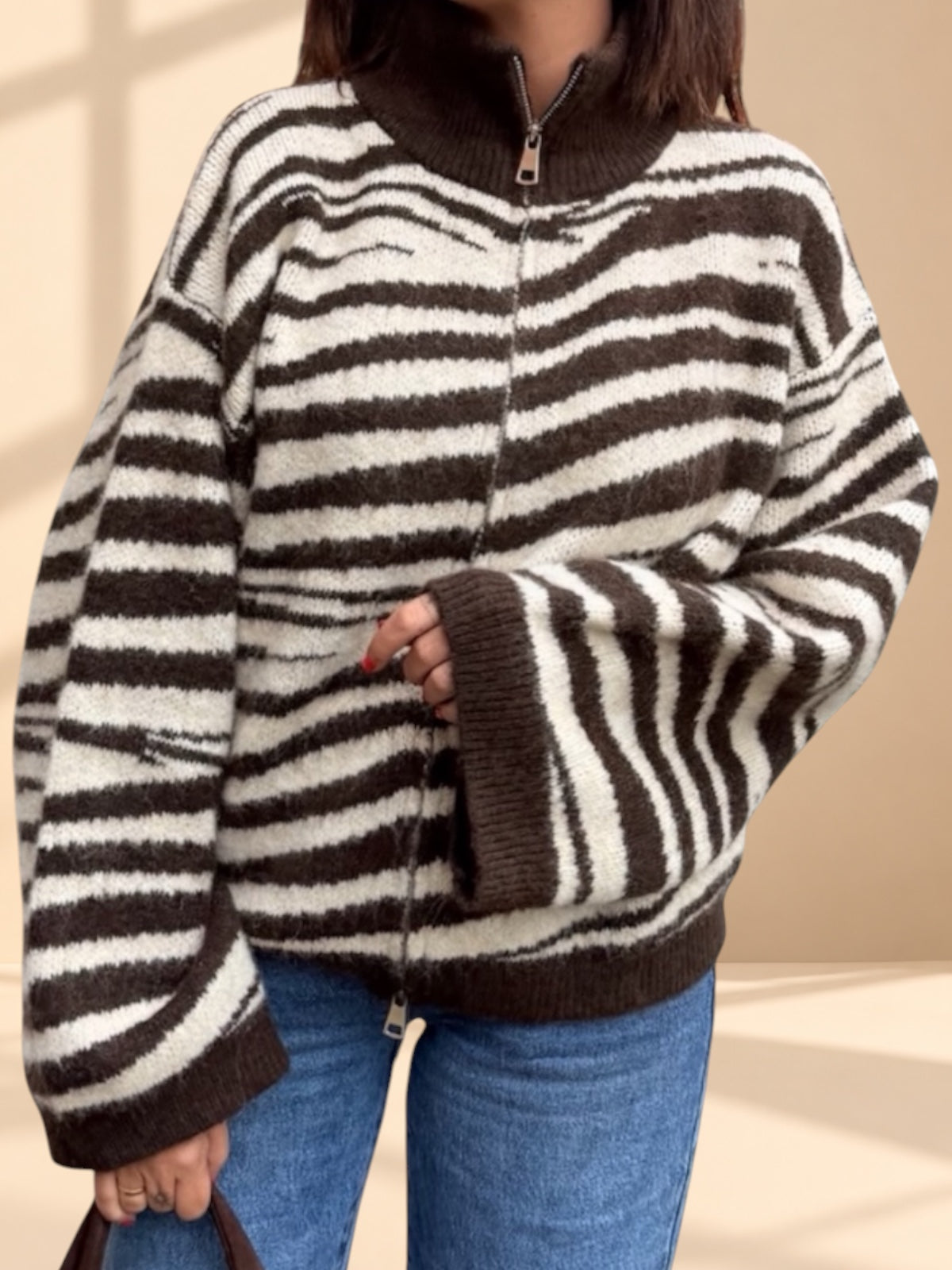 Chaqueta de Punto Cebra Chocolate