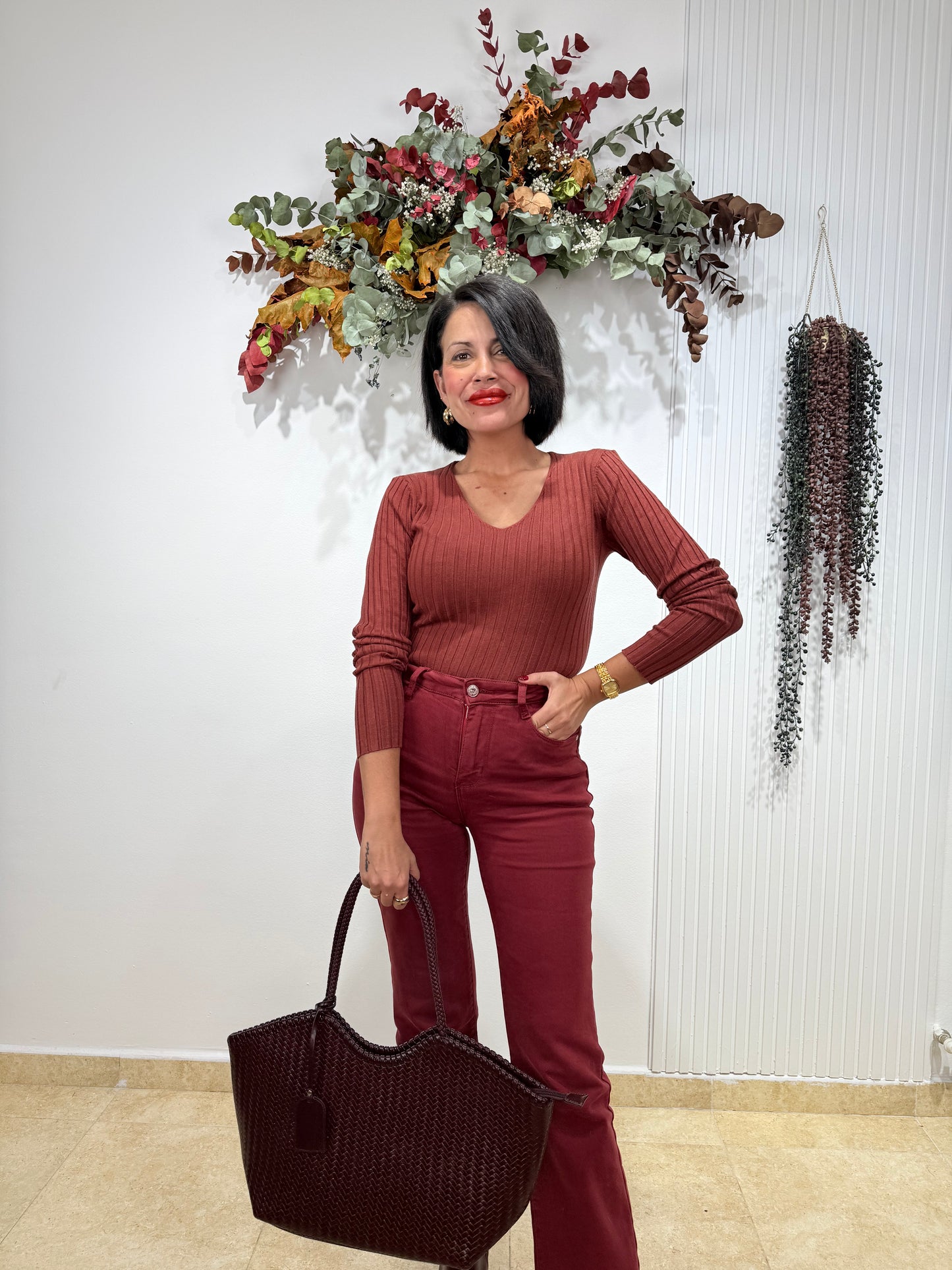 Jeans faja reductora  burdeos