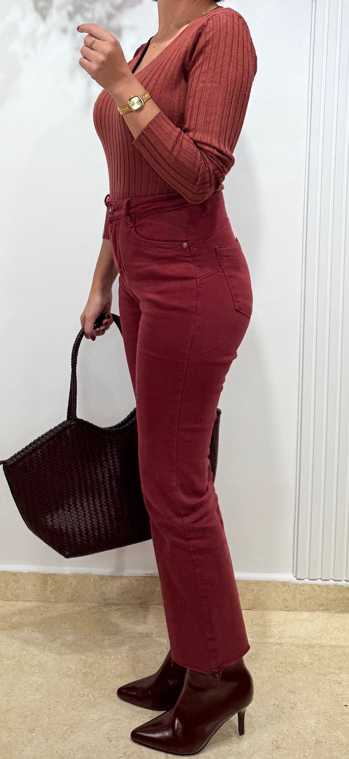 Jeans faja reductora  burdeos