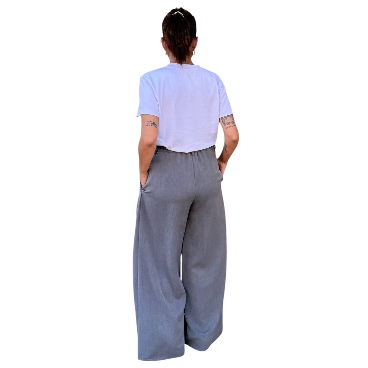 Pantalón Wide Leg Gris con Rayas