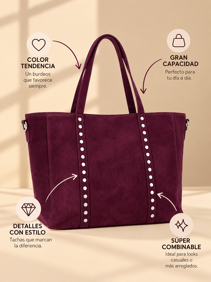 Bolso piel vuelta Burdeos tachas