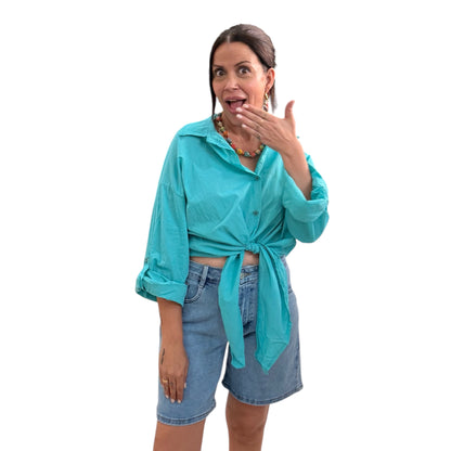 Camisa lisa nudo azul