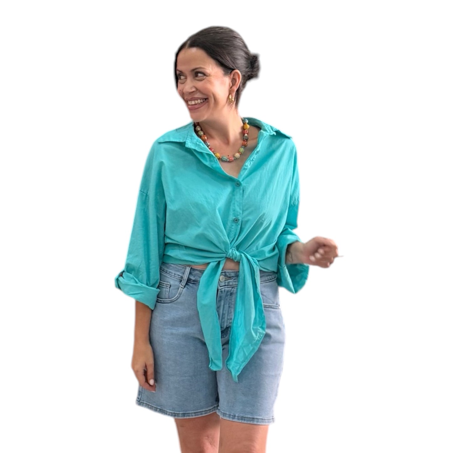 Camisa lisa nudo azul