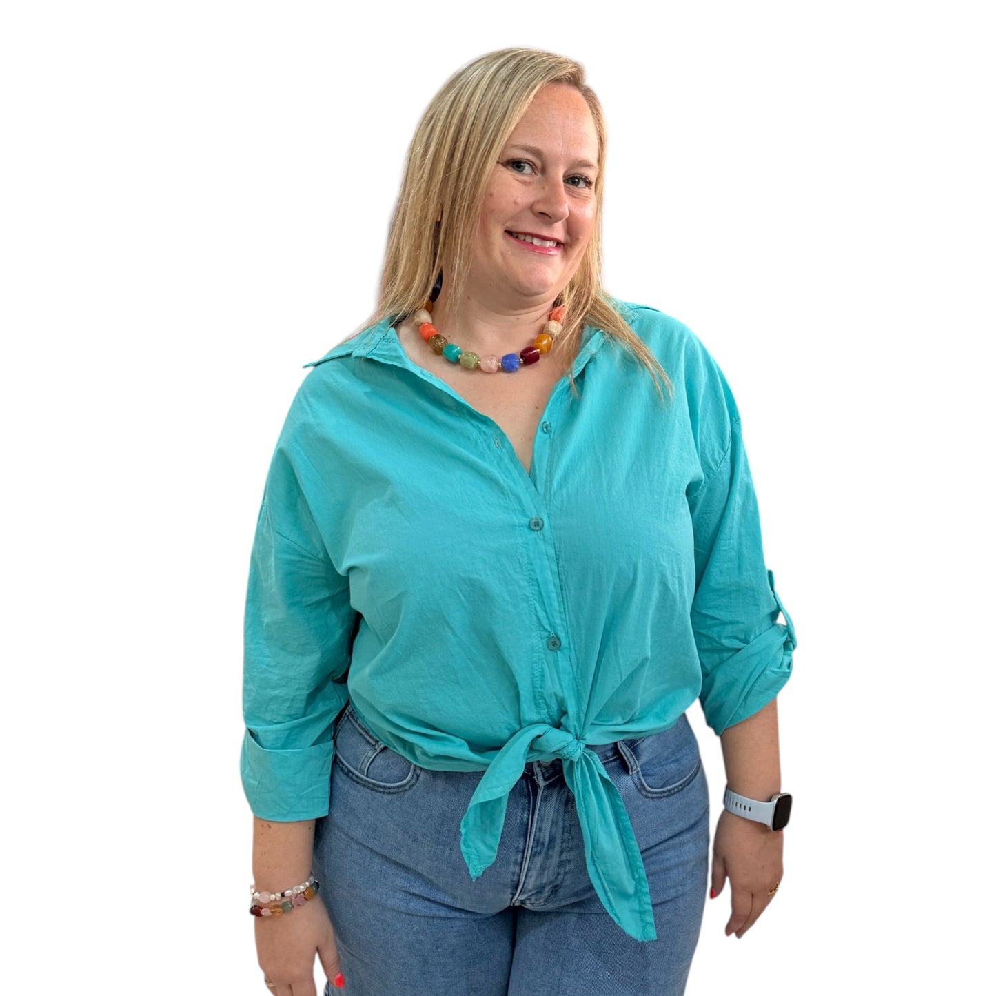 Camisa lisa nudo azul