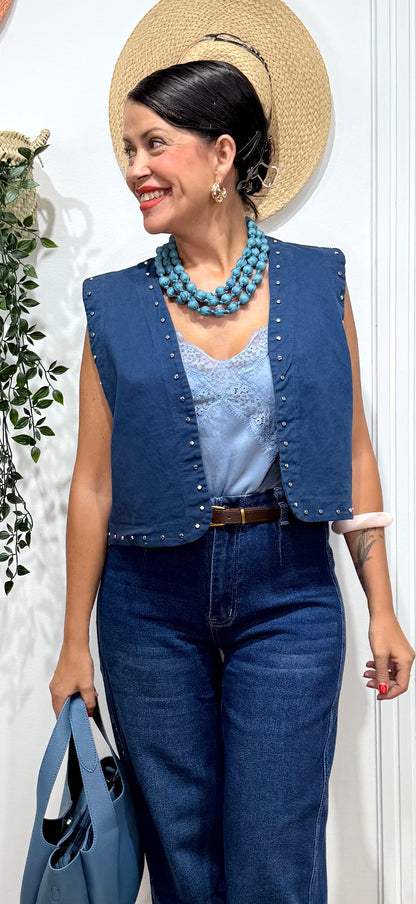 Chaleco tachas azul índigo