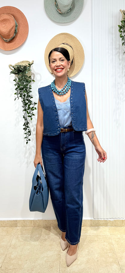 Chaleco tachas azul índigo
