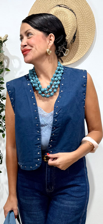 Chaleco tachas azul índigo