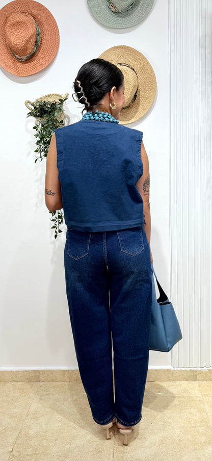 Chaleco tachas azul índigo