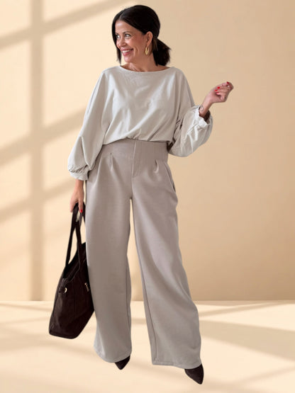 PANTALÓN PALAZZO TAUPÉ CON PINZAS