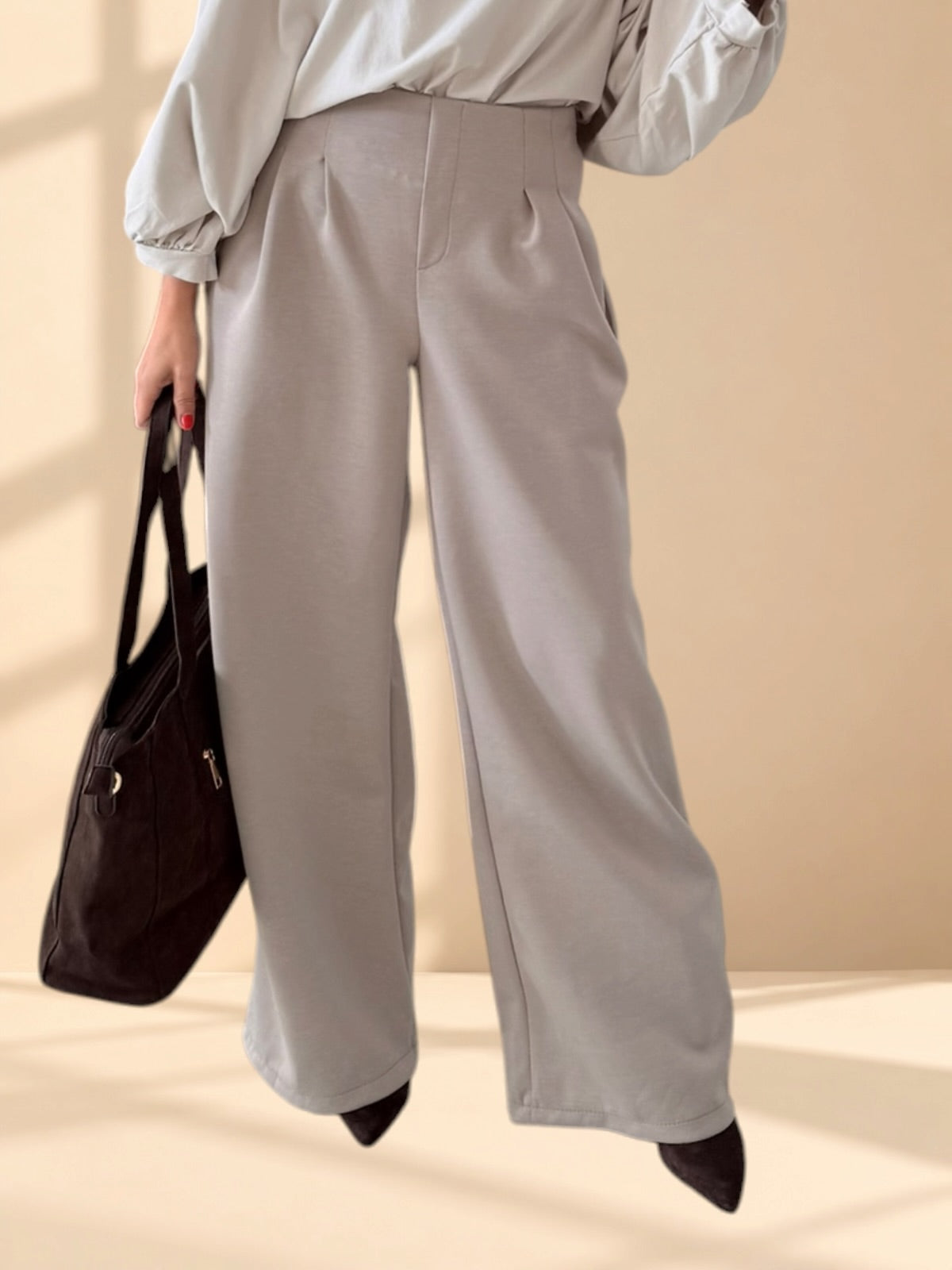 PANTALÓN PALAZZO TAUPÉ CON PINZAS
