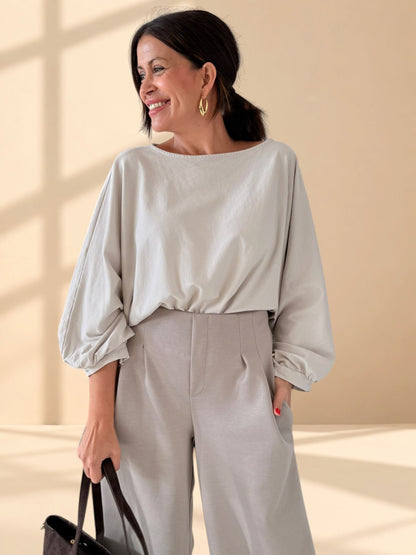 PANTALÓN PALAZZO TAUPÉ CON PINZAS