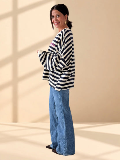 SUDADERA OVERSIZE DE RAYAS MARINERAS