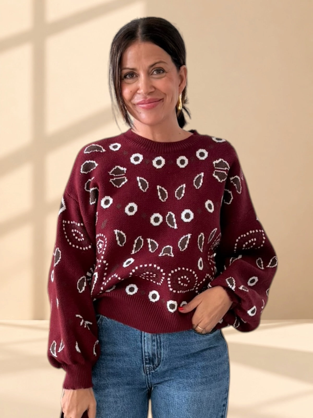 JERSEY BURDEOS ESTAMPADO BANDANA