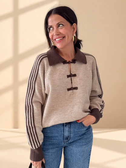 JERSEY BEIGE Y CHOCOLATE CON CIERRES ORIENTALES