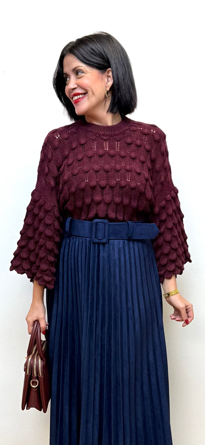 Falda Corina Plisada Antelina azul marino