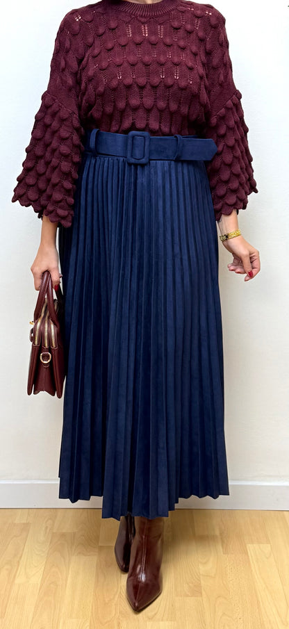 Falda Corina Plisada Antelina azul marino