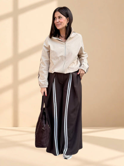 Pantalón Wide Leg Chocolate  con Rayas