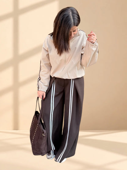 Pantalón Wide Leg Chocolate  con Rayas