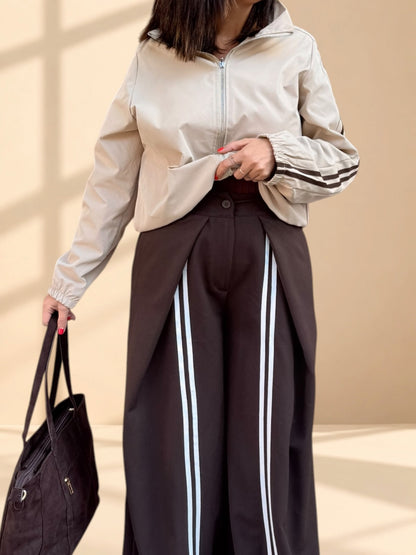 Pantalón Wide Leg Chocolate  con Rayas