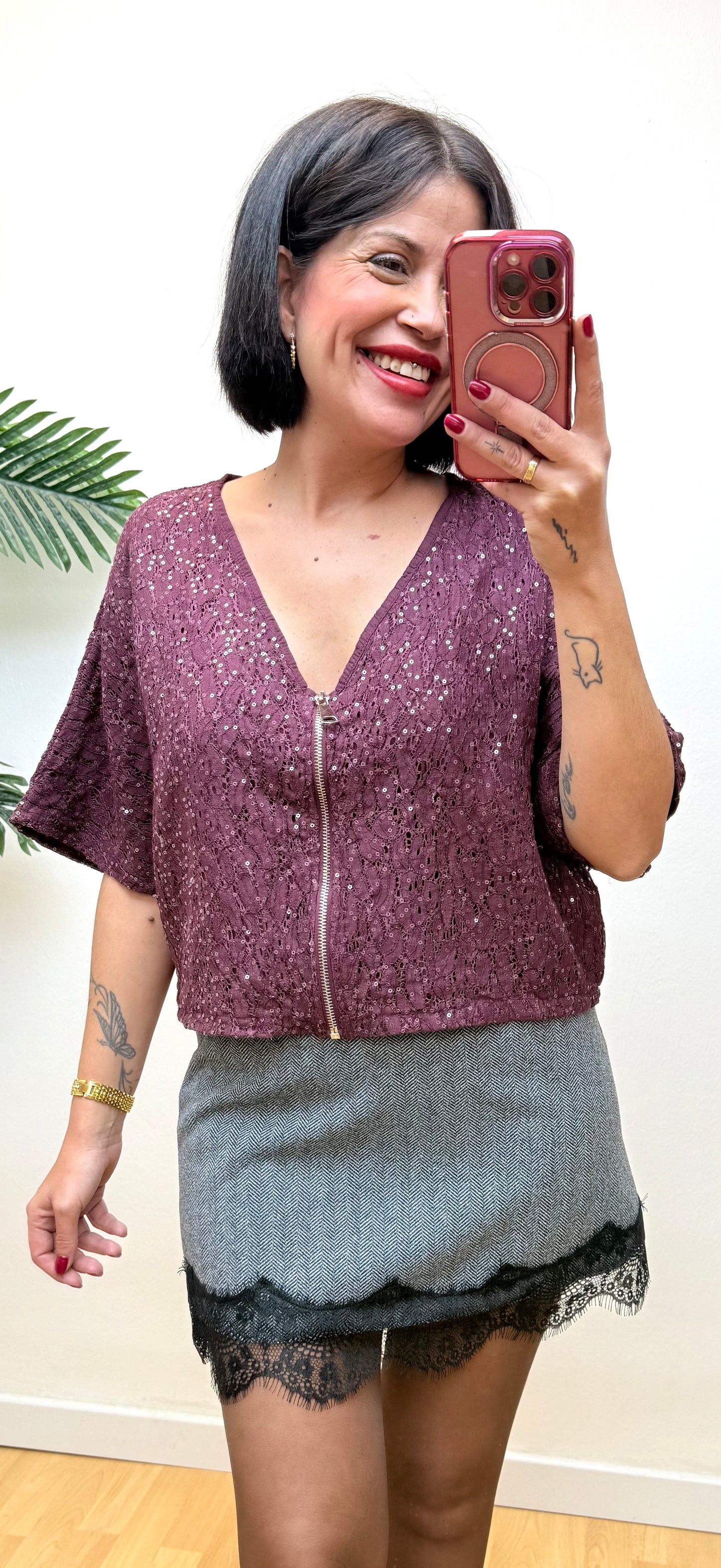 Bomber lentejuelas morado