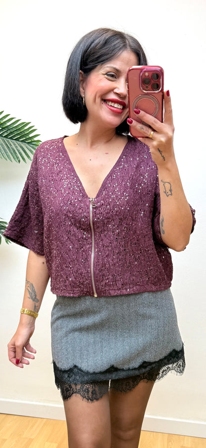 Bomber lentejuelas morado