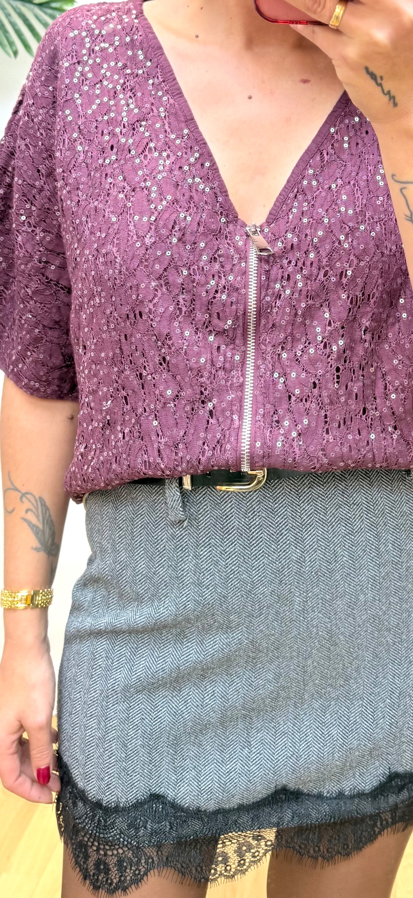 Bomber lentejuelas morado