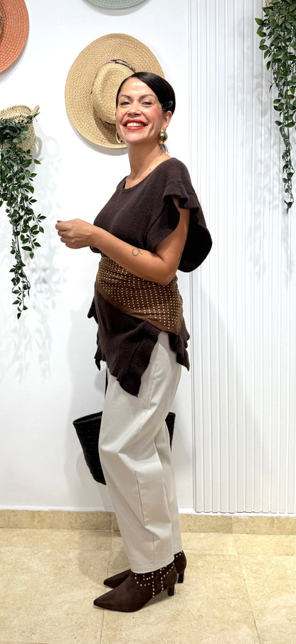 Chaleco volantes chocolate