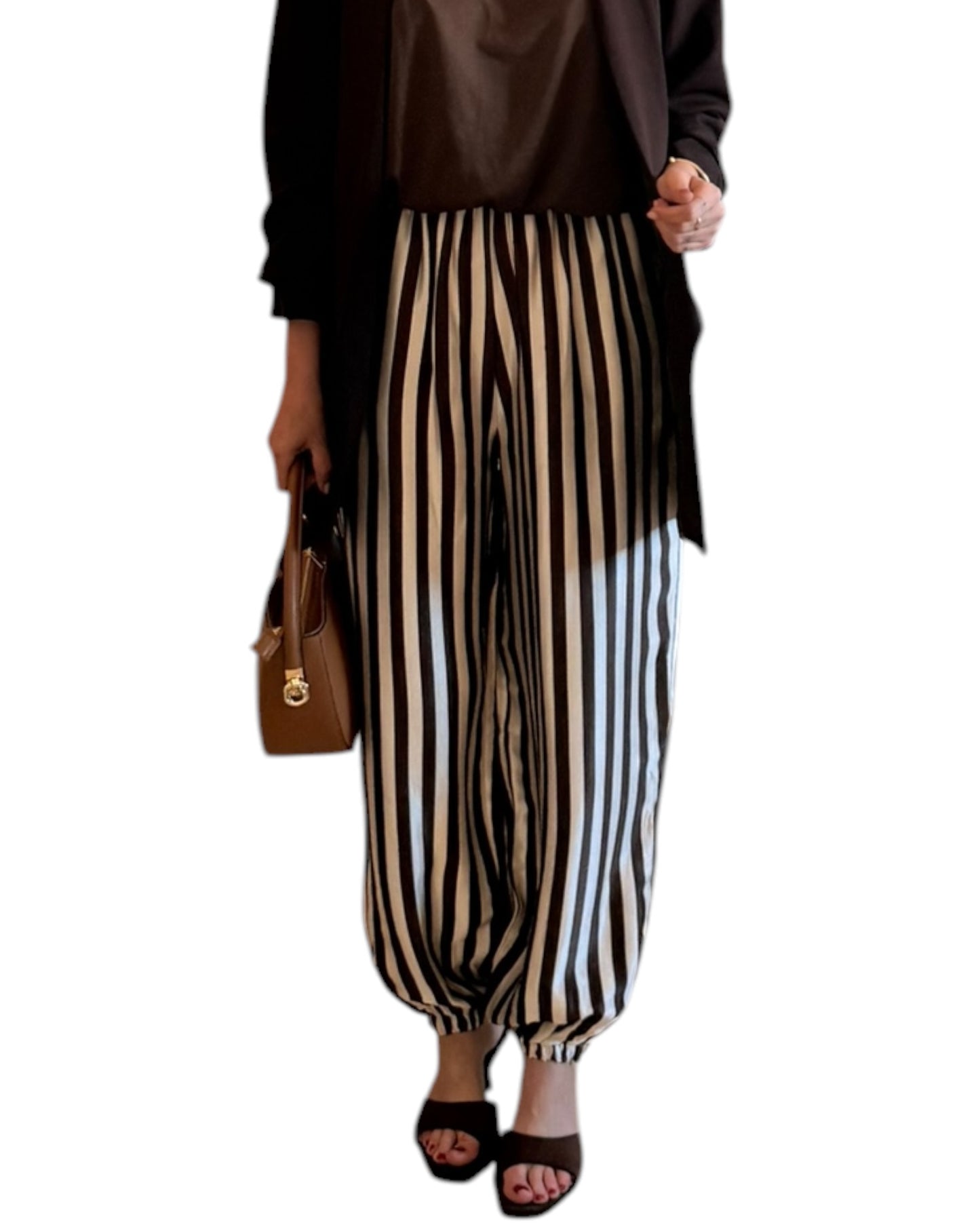 Pantalón satinado rayas choco y crudo
