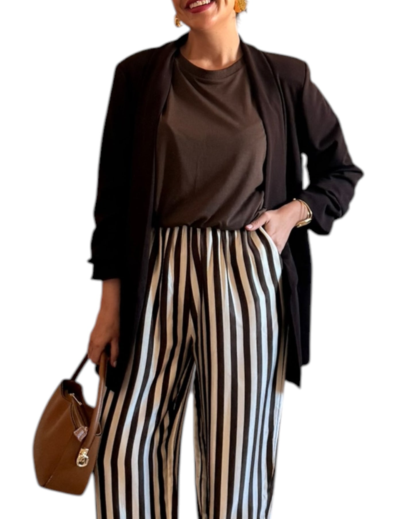 Pantalón satinado rayas choco y crudo