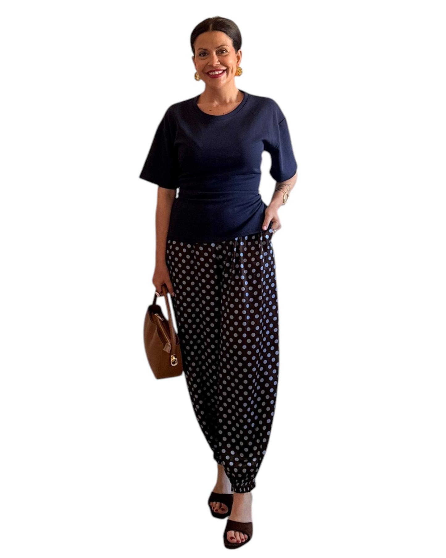 Pantalón satinado lunares choco y azul - AC