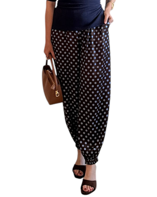 Pantalón satinado lunares choco y azul