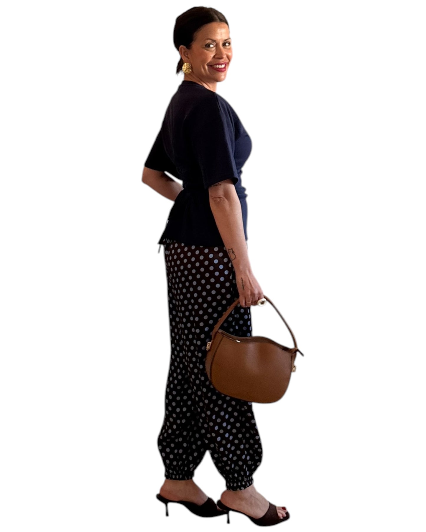 Pantalón satinado lunares choco y azul - AC