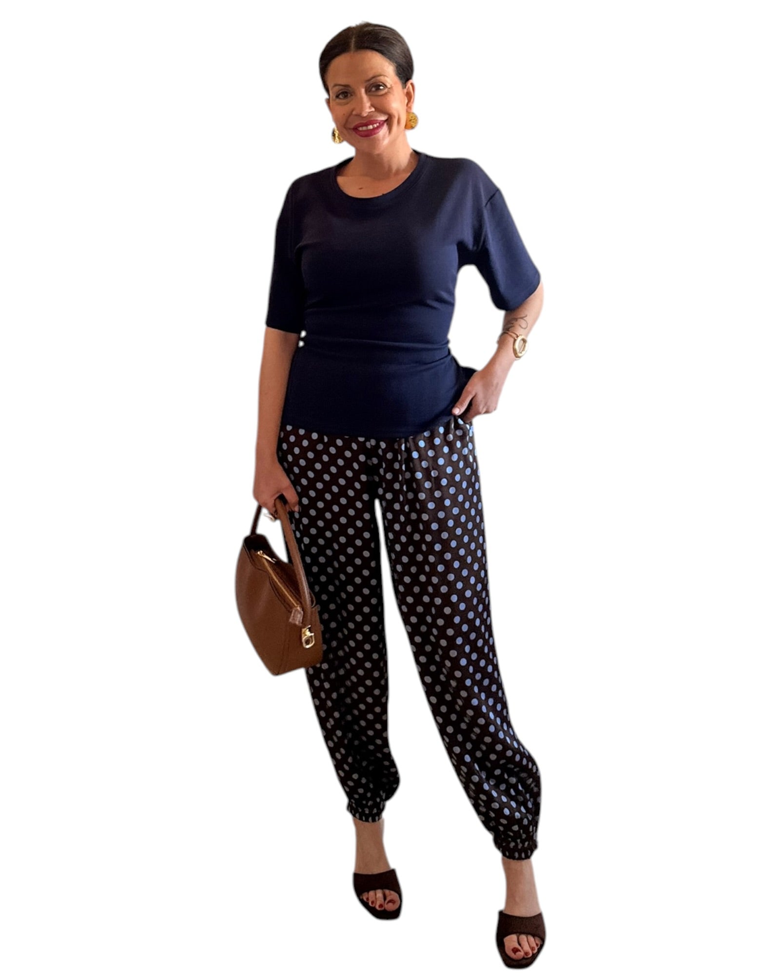 Pantalón satinado lunares choco y azul - AC