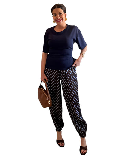 Pantalón satinado lunares choco y azul - AC