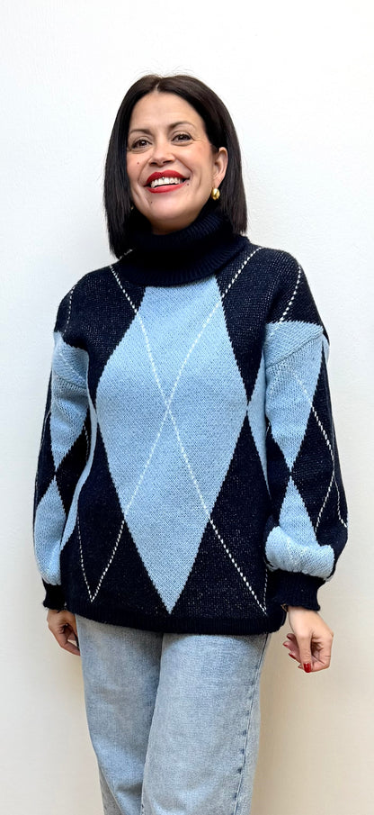 Jersey cuello alto Rombos azul