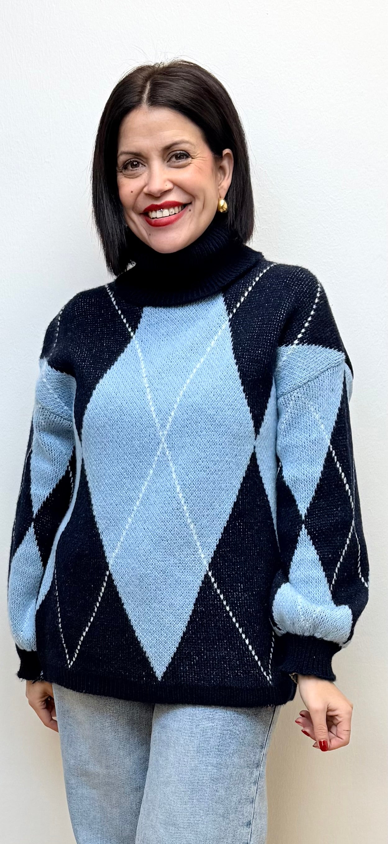 Jersey cuello alto Rombos azul